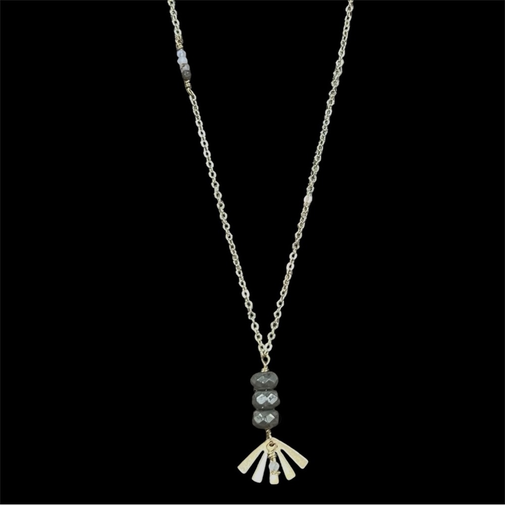 Hand Crafted Brass Sunburst & Pyrite Stone 24” Long Necklace